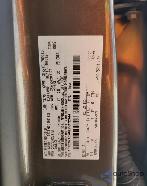 2020 Ford F150 Supercrew from USA, damaged, VIN 1FTEW1E40LFC72944